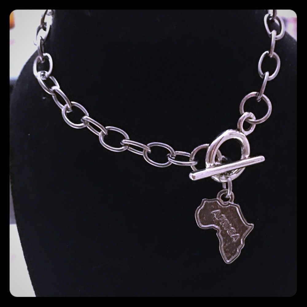 African continent charm pendant silver bracelet